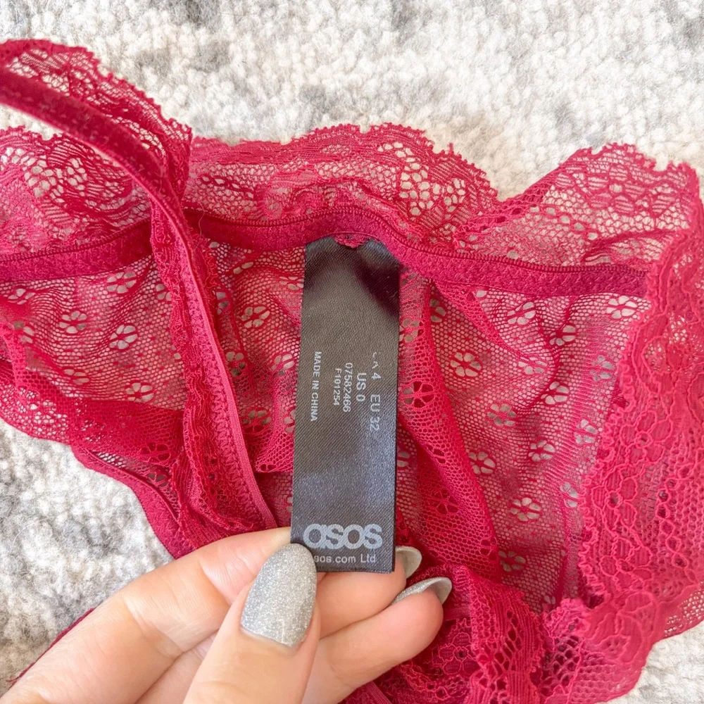 ASOS Emma velvet lace bandeau halter bra pant